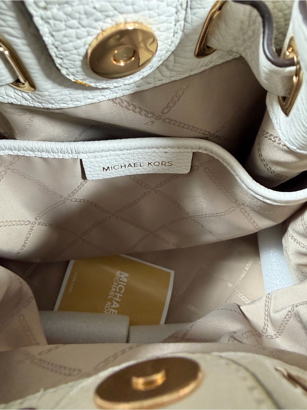 Michael Kors Beige Canvas Shoulder Tote with White Trim and Gold Chain Handles - Picture 6 of 6